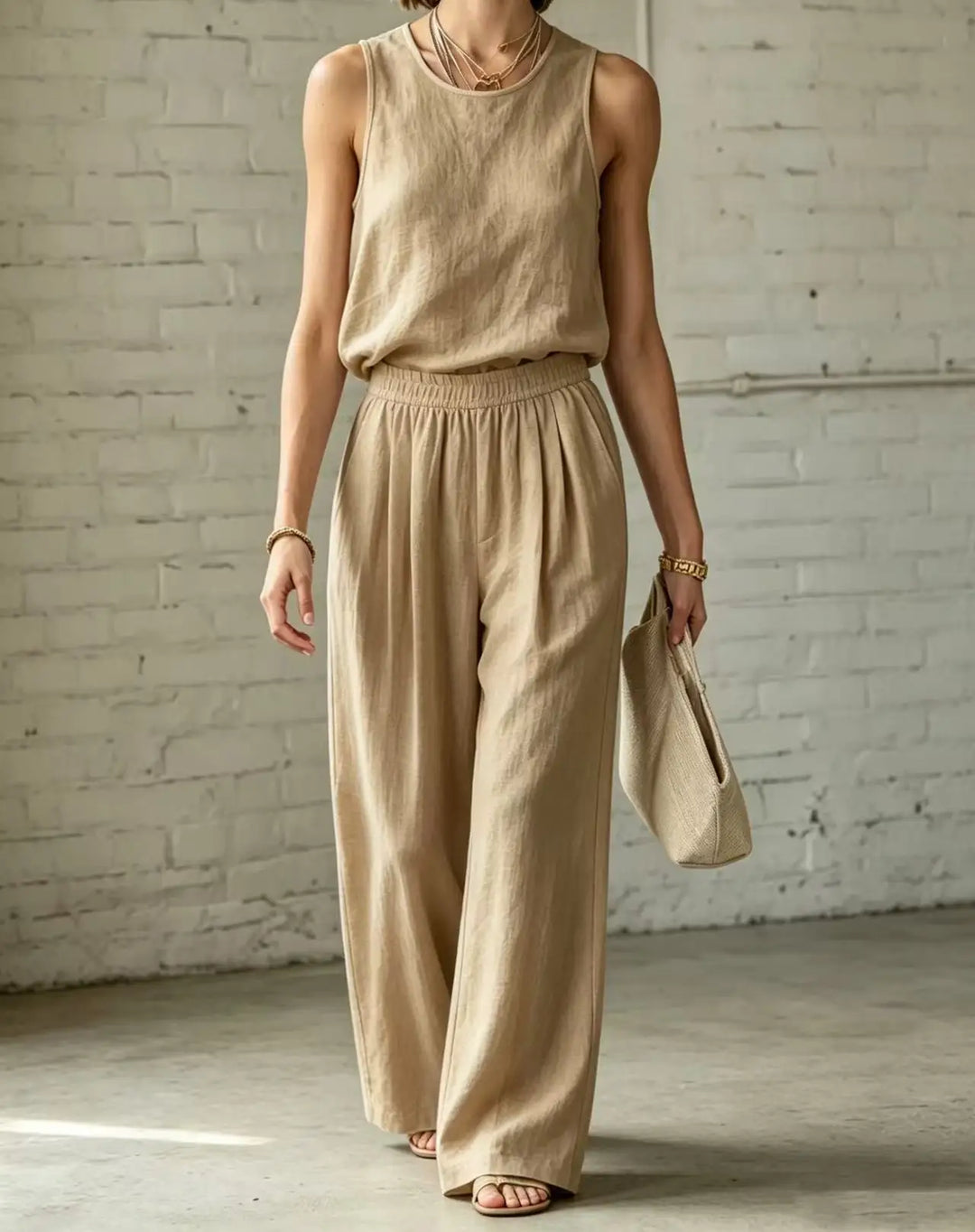 Janina Cotton Linen Camisole Wide Leg Set