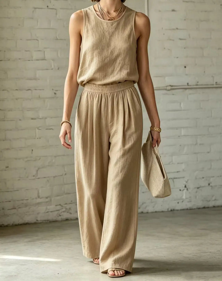 Janina Cotton Linen Camisole Wide Leg Set