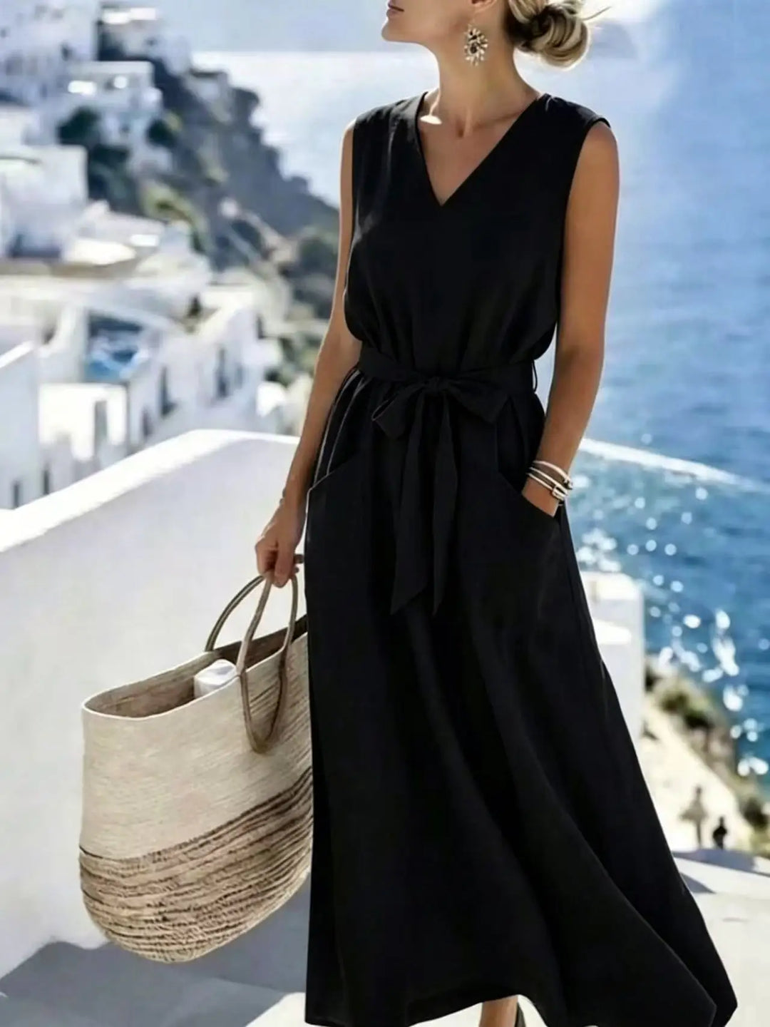 Genevieve Casual V Neck Maxi Dress