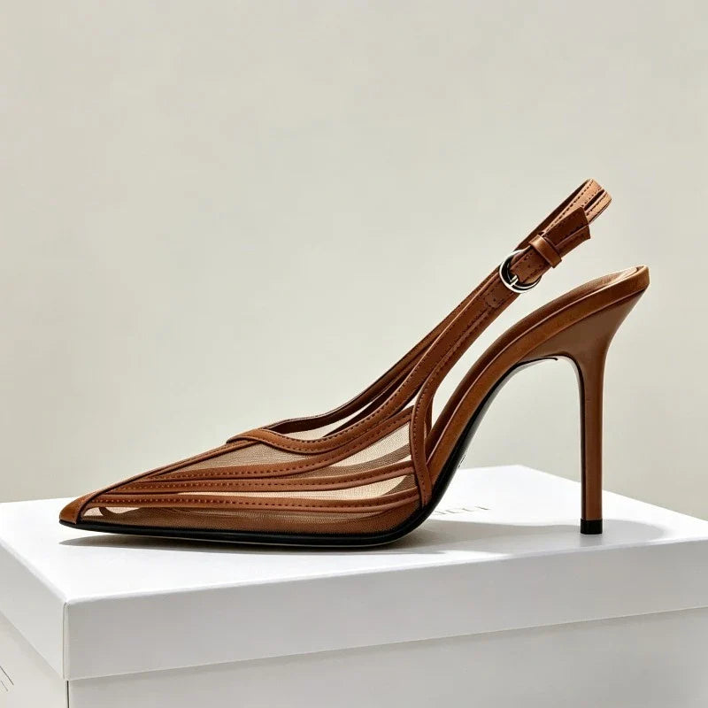 Ruby Mesh Pointed Toe Slingback Heels