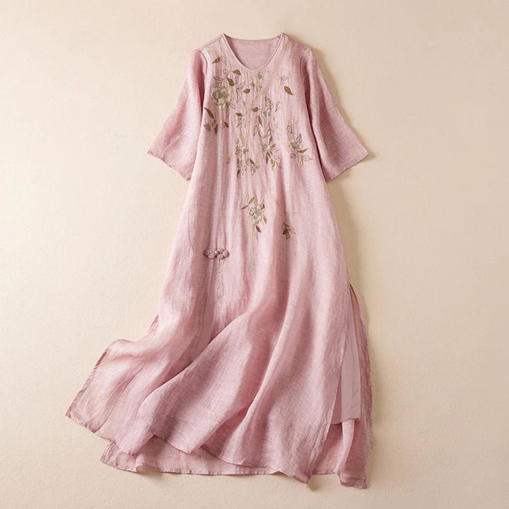 Viretta Embroidered Linen Maxi Dress