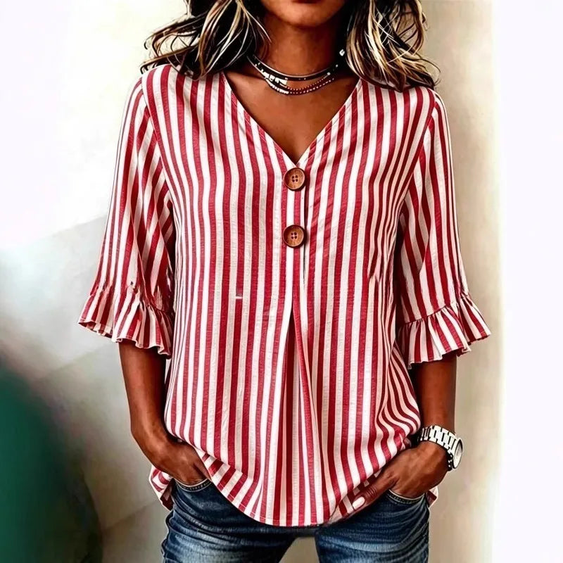 Candice Striped Ruffle Sleeve Blouse