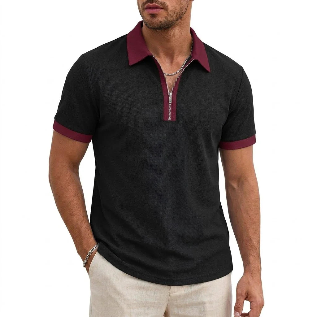 David Breathable Zipper Polo Shirt