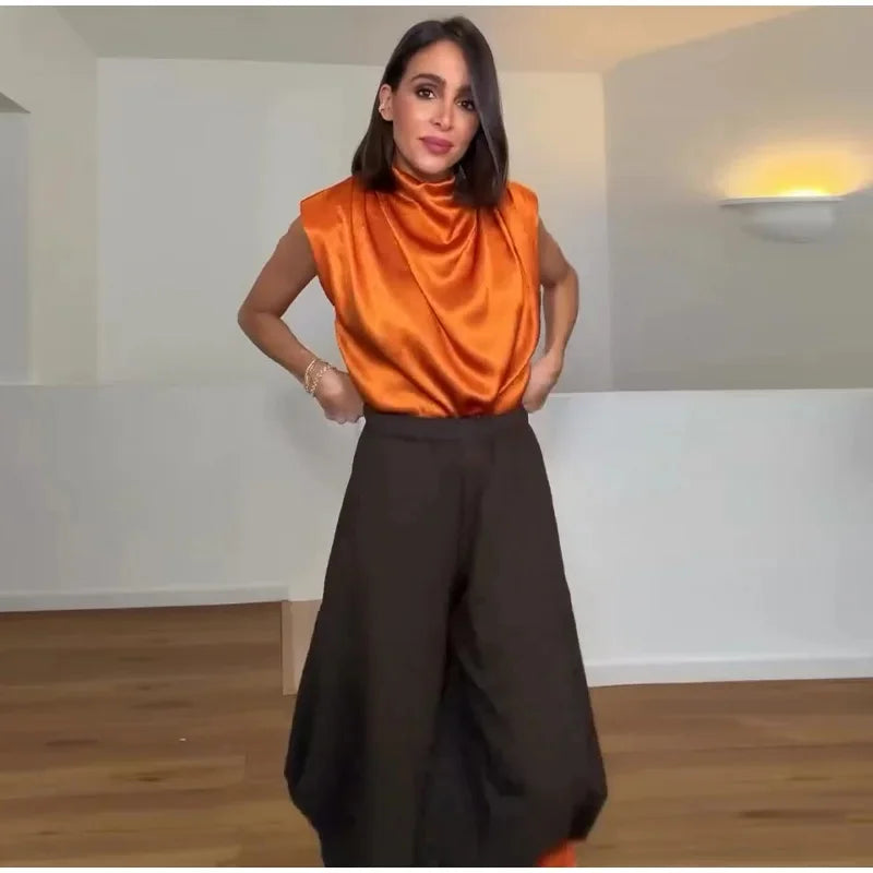 Elara Satin Tie-Waist Blouse