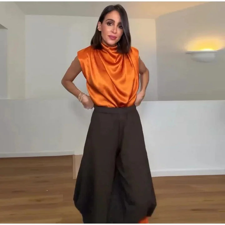 Elara Satin Tie-Waist Blouse
