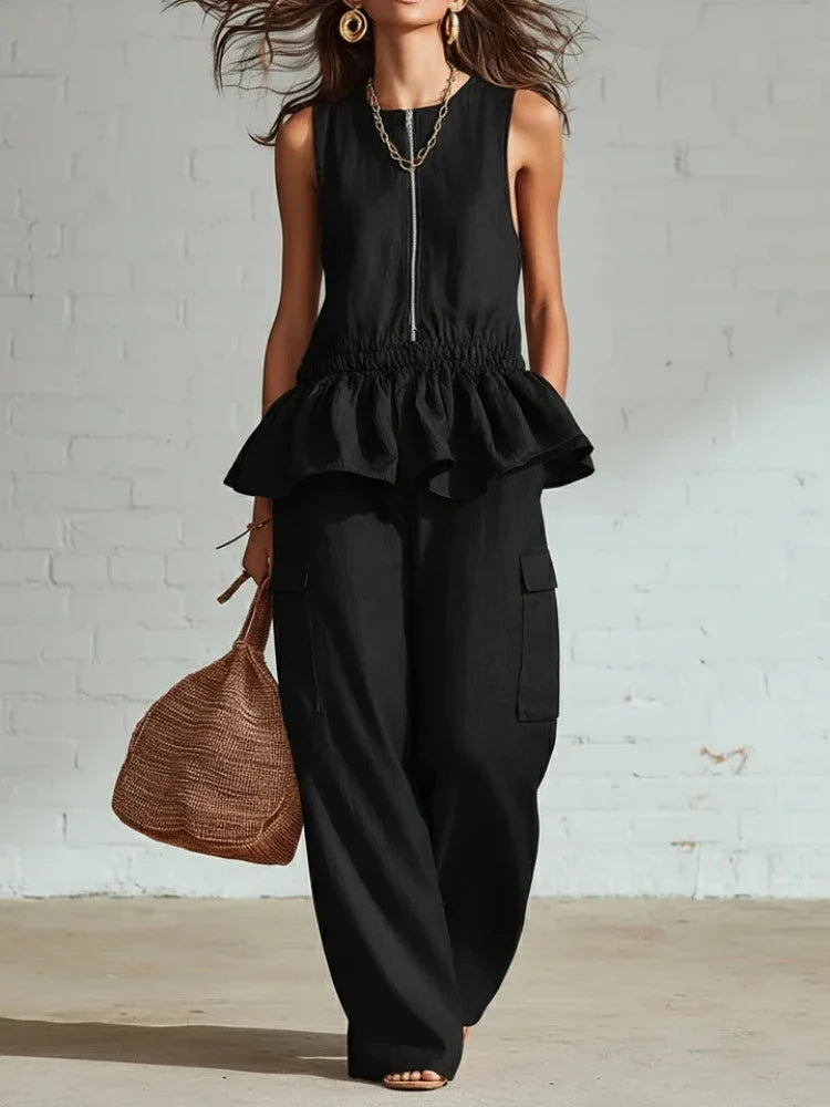 Arlette Sleeveless Ruffle Trim Two-Piece Set