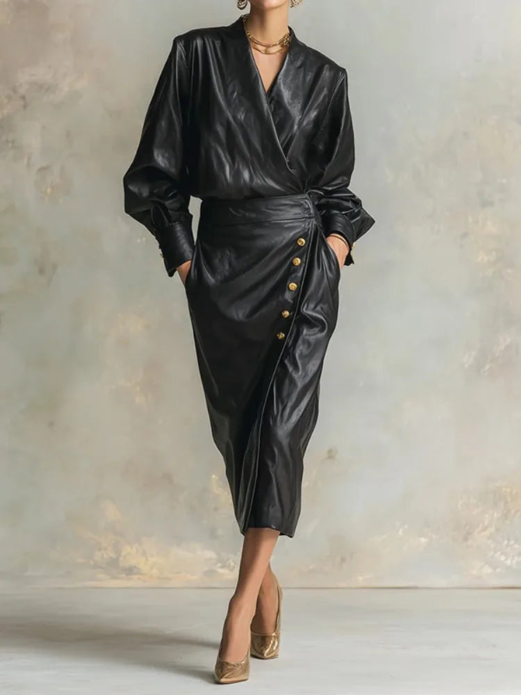 Courtney Faux Leather Wrap Dress