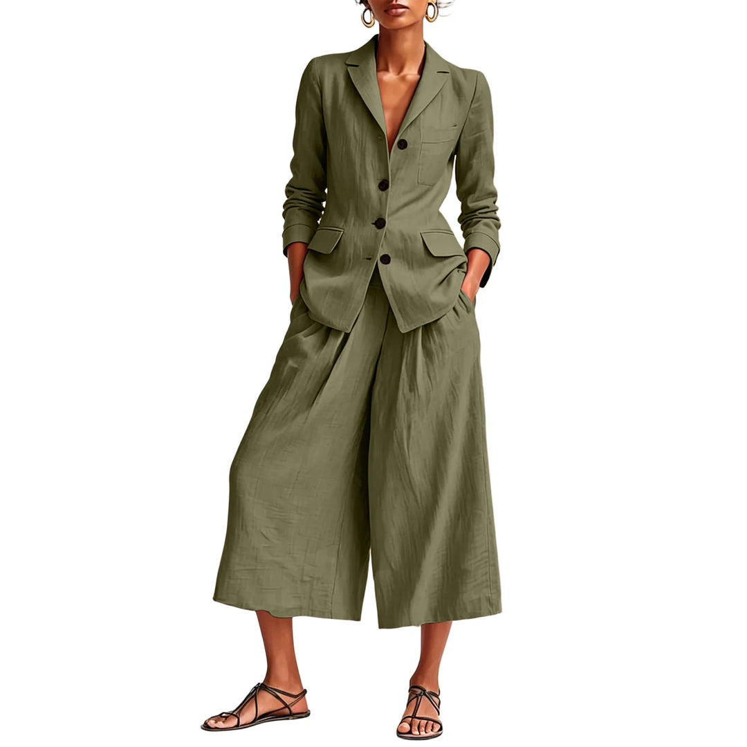 Daphne Linen Blazer and Wide Leg Capri Set