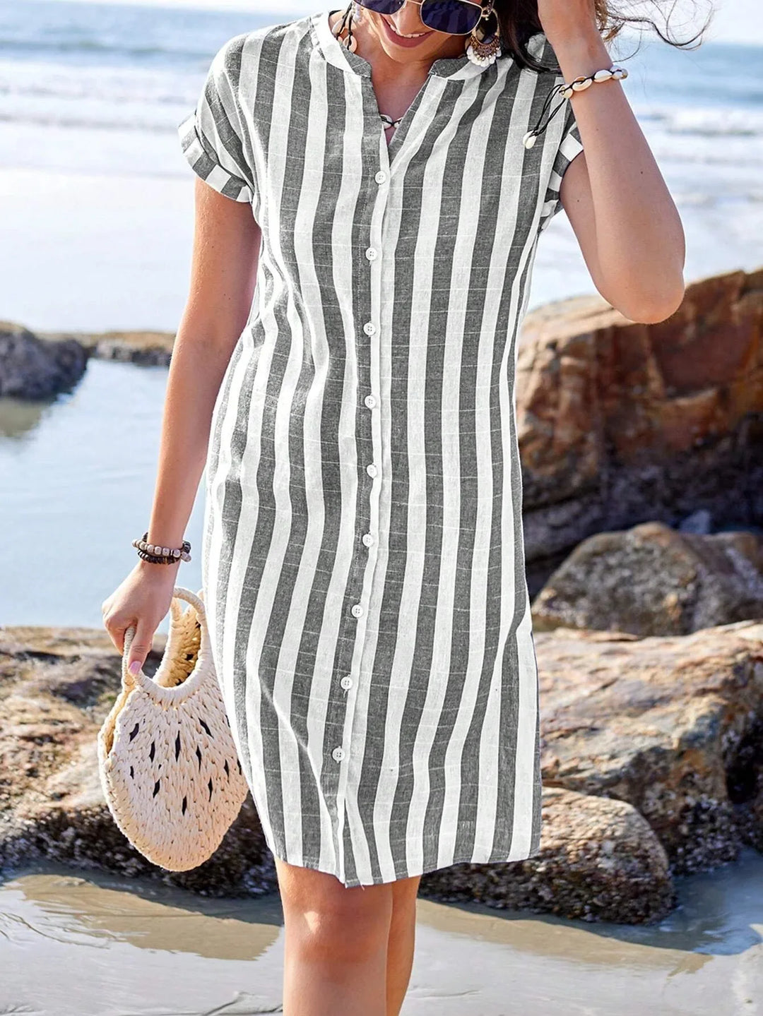 Mireya Striped Mini Shirt Dress