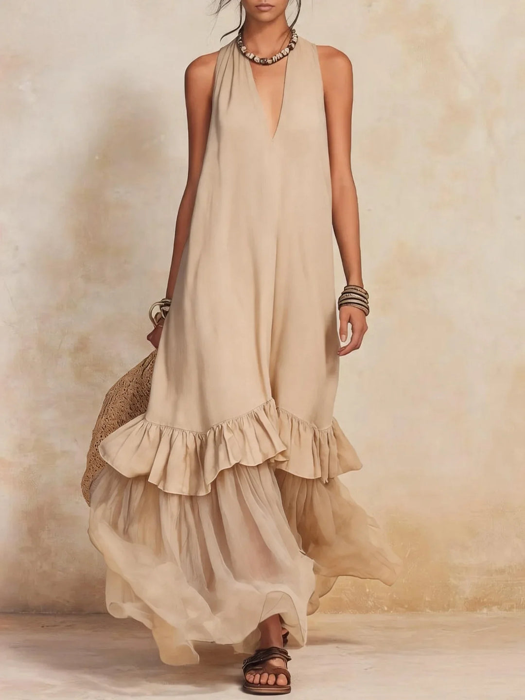 Zephyra Bohemian Ruffle Hem Maxi Dress