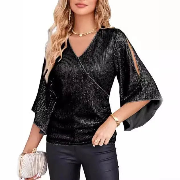 Isabeau Sequin Wrap Blouse