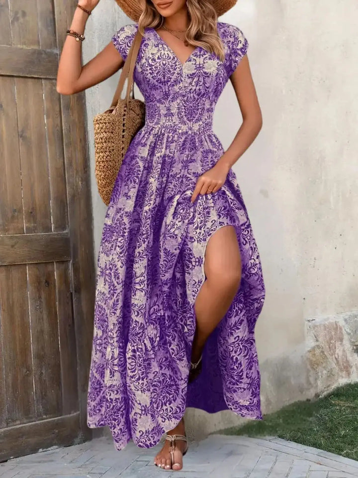 Alessa Floral V Neck Long Sleeve Flared Midi Dress