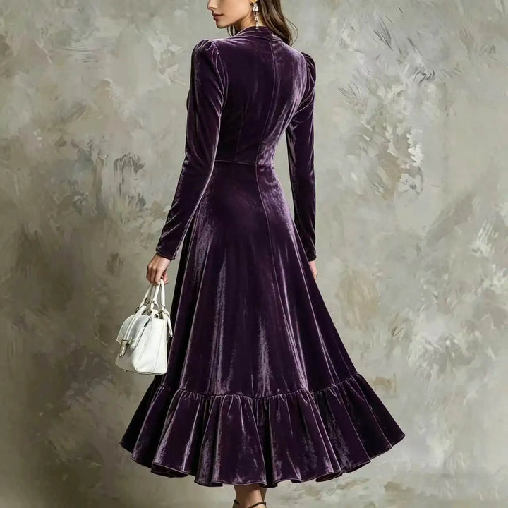 Marchetta Button Front Velvet Dress