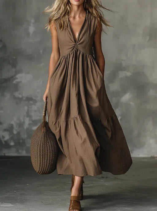 Auralina Bohemian Gathered Waist Maxi Dress