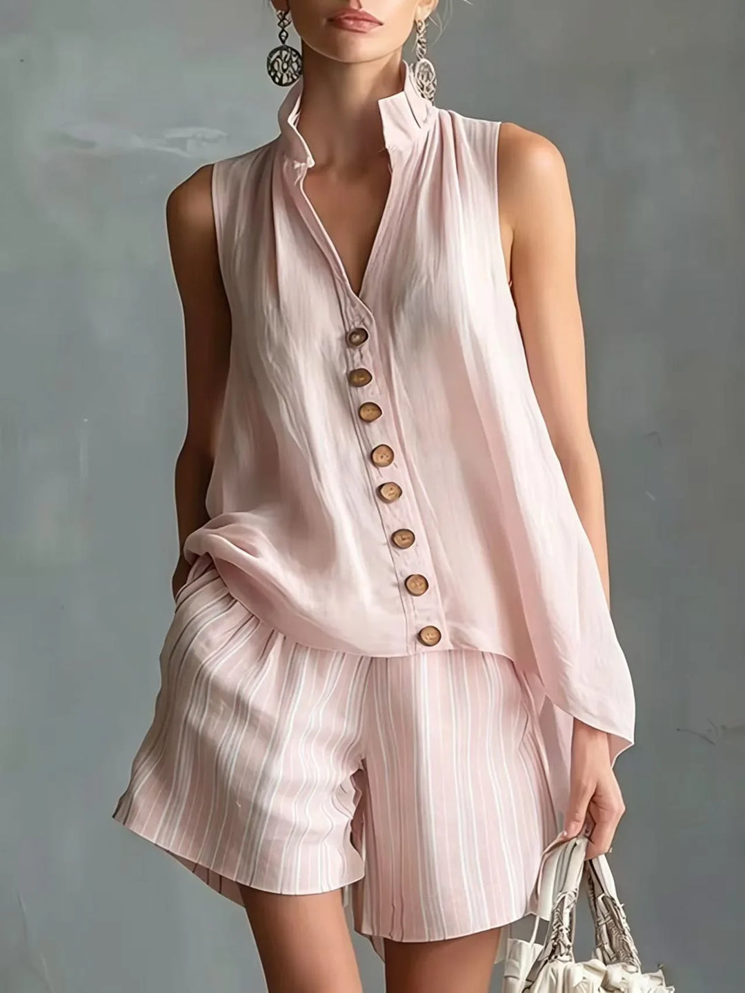 Elodie Casual Stripe Shorts Set