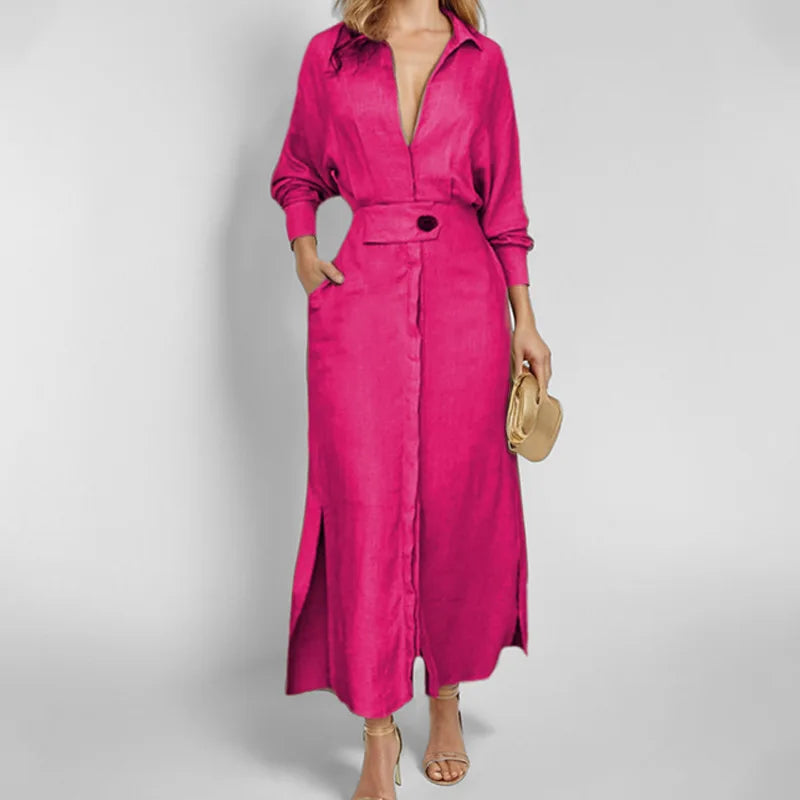 Alorina V Neck Maxi Shirt Dress