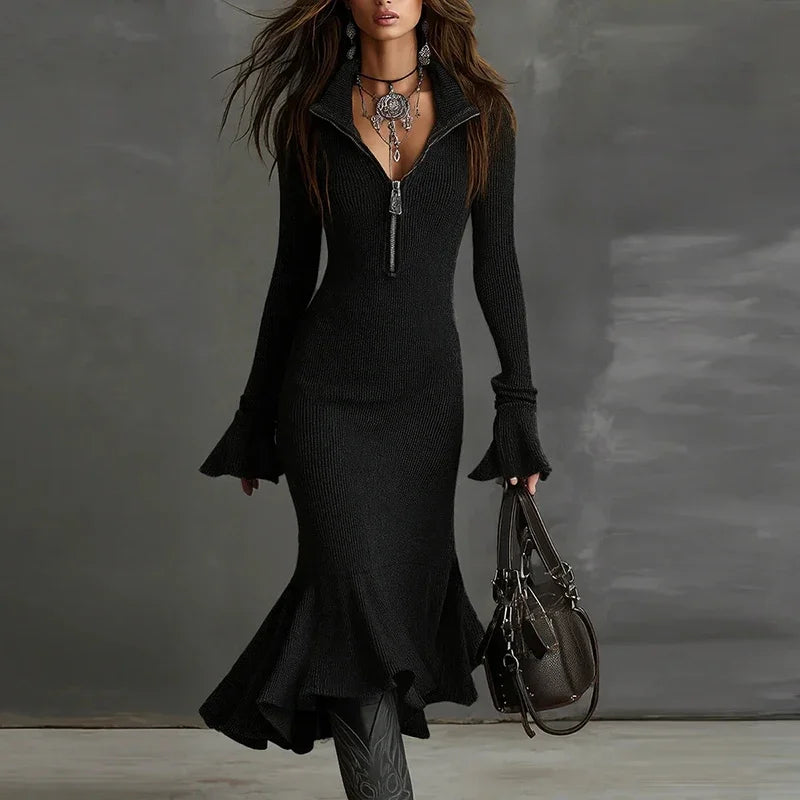Shannon Ruffle Knit Midi Dress