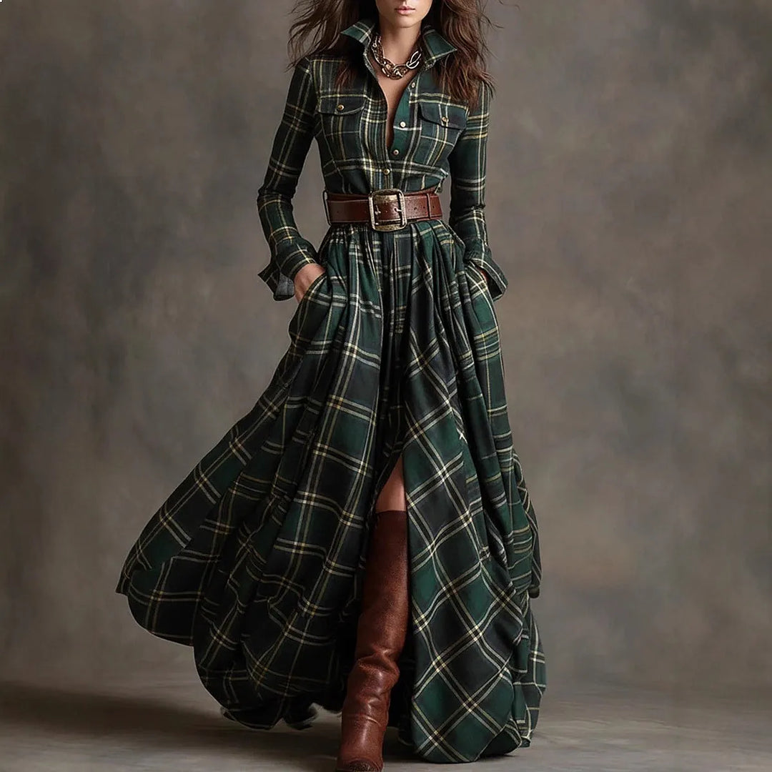 Clementine Plaid Button Maxi Dress