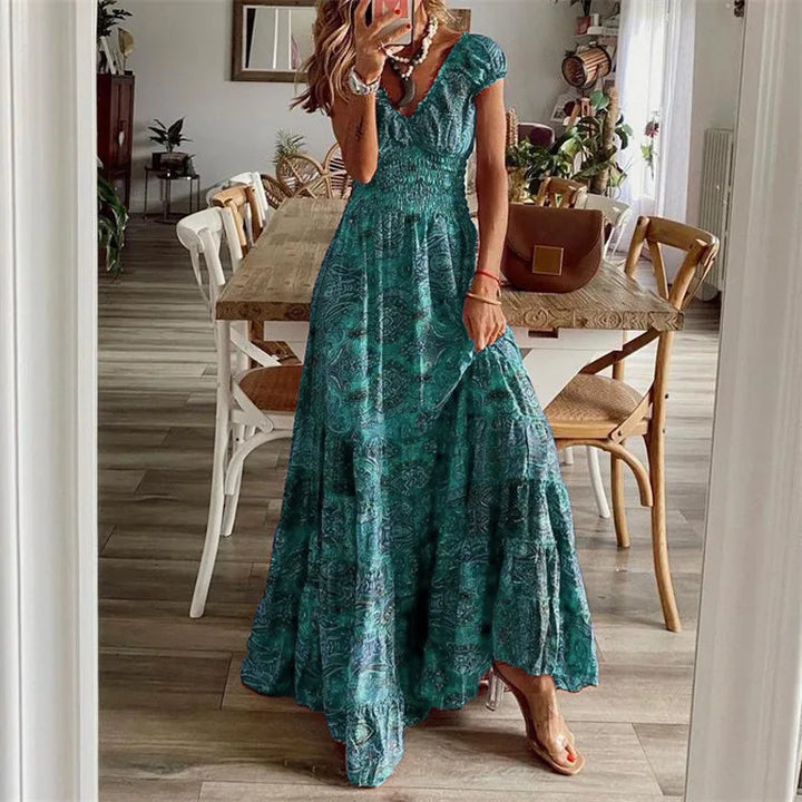 Lavelle Bohemian Printed Petal Sleeve Maxi Dress