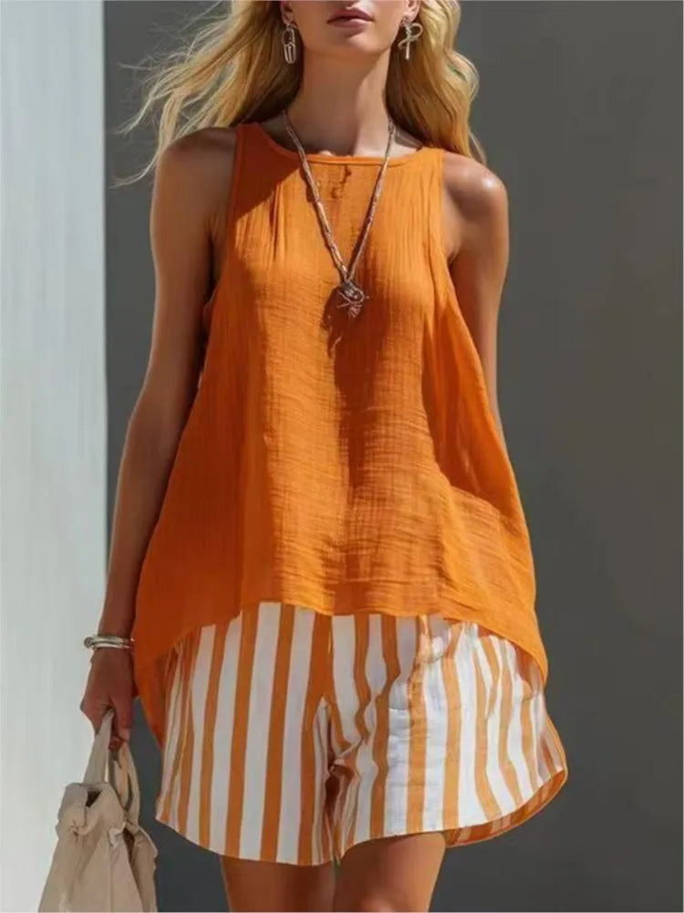 Leonie Sleeveless Striped Two Piece Outfit