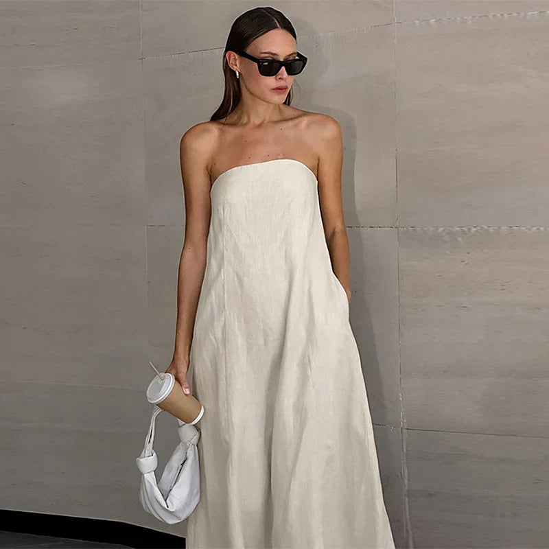 Delphine Off Shoulder Linen Maxi Dress