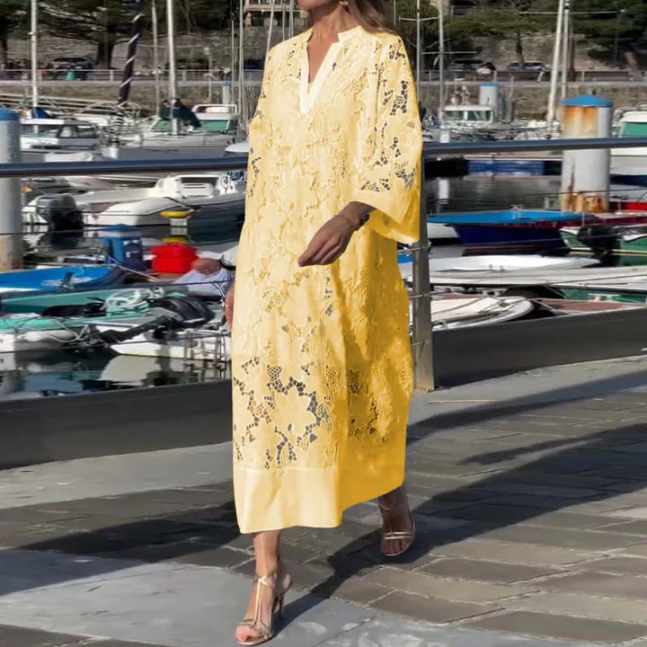 Lilou Embroidered Eyelet V Neck Maxi Dress