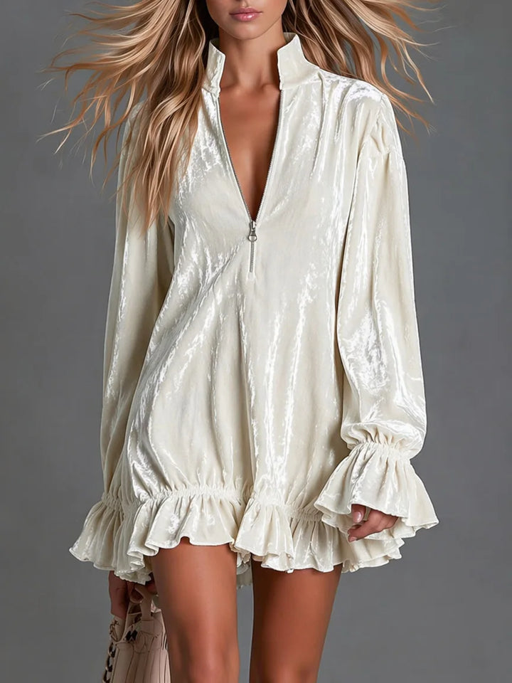 Zyla Ruffle Velvet Dress