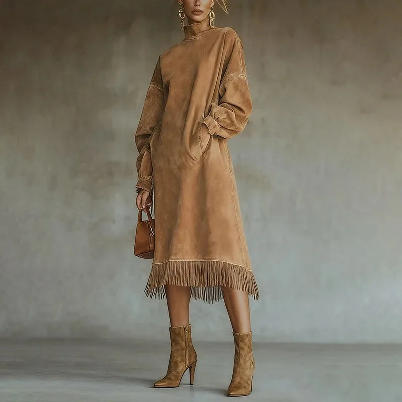 Marielle Tassel Mock Neck Dress