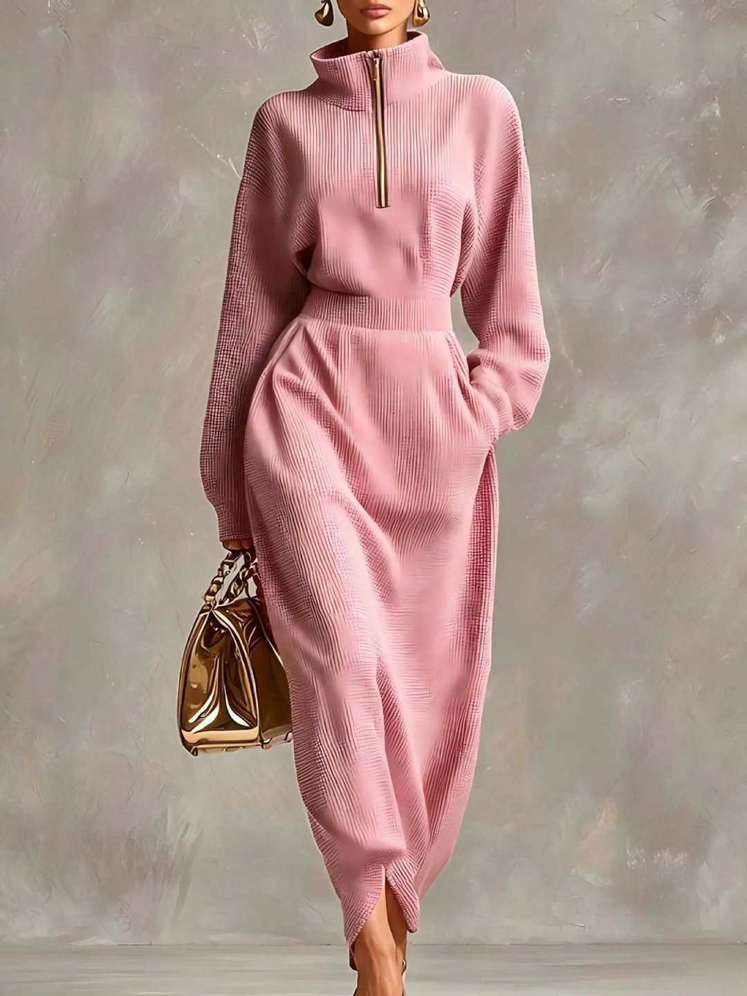 Orlena Elegant Zip Maxi Dress