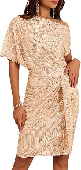 Maelle Elegant Sequined Ruched Party Midi Dress