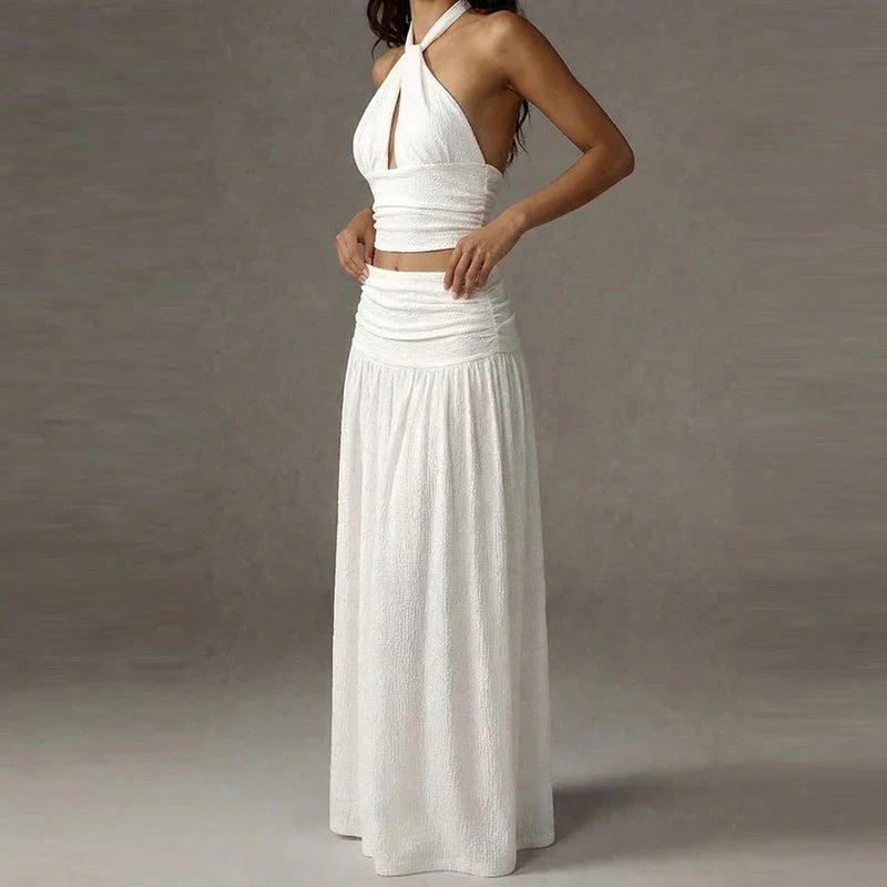 Alma Halter Neck Skirt Set