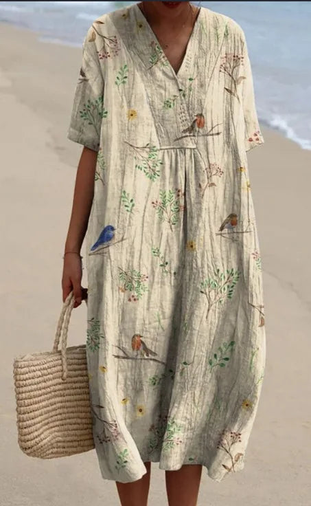 Ophira Printed V Neck Midi Dress