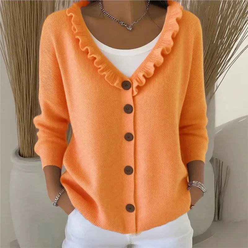 Noelle Ruffle Neck Button Cardigan