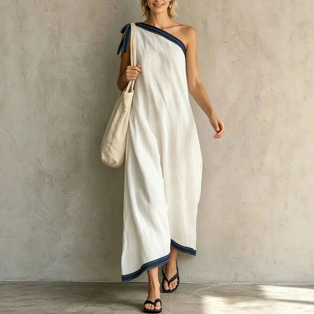 Cielena One Shoulder Wrap Flowing Maxi Dress
