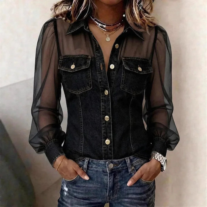 Lindsey Sheer Sleeve Denim Blouse