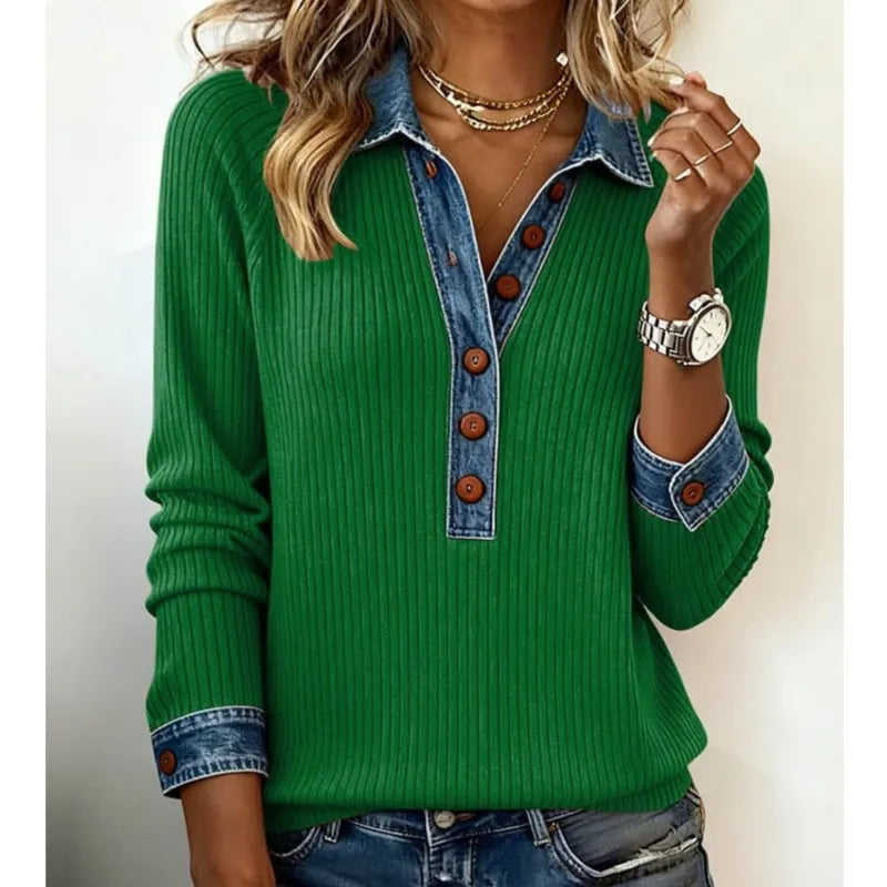 Corinne Denim Trim Pullover