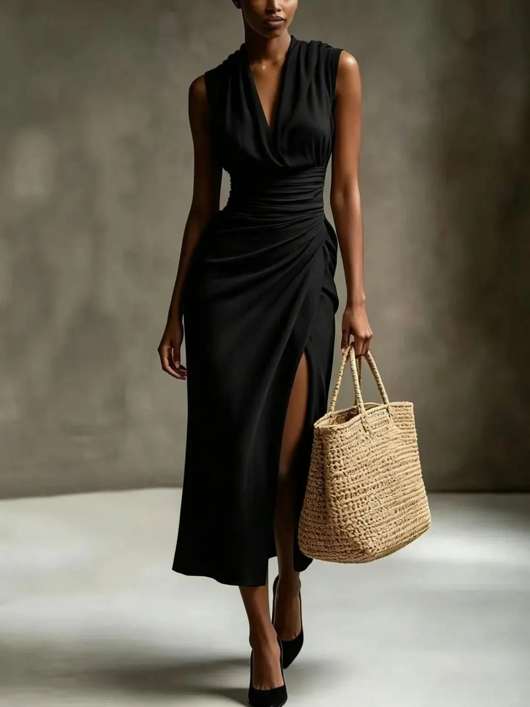 Vianna Ruched Scarf Neck Maxi Dress