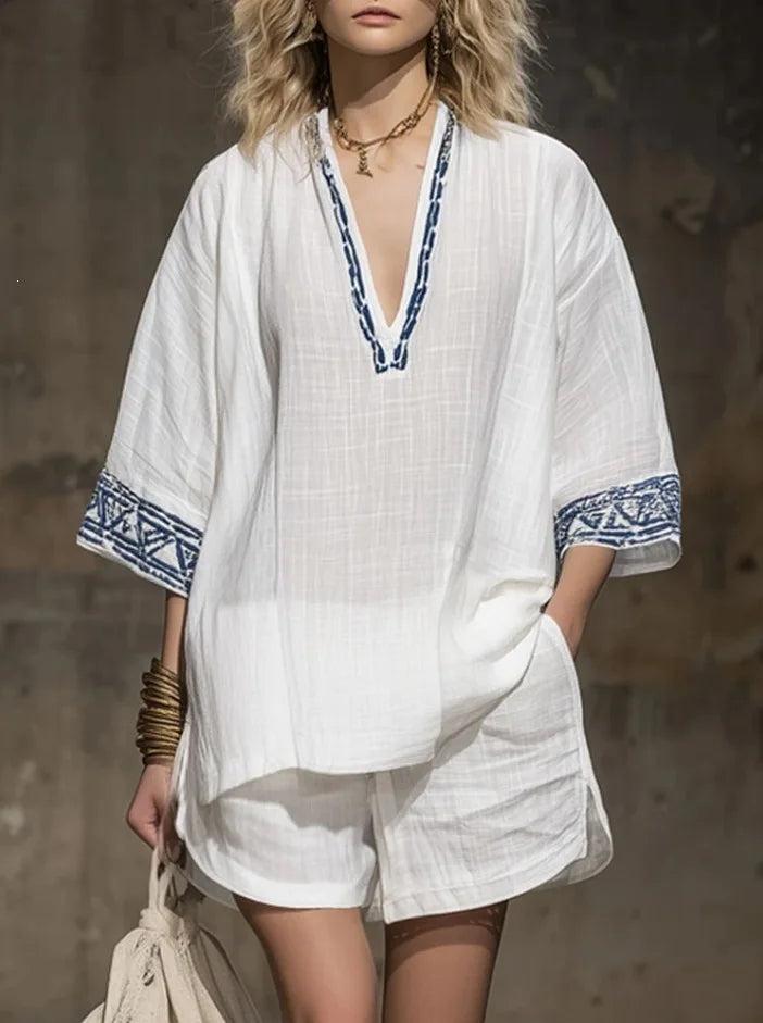 Brielle Boho Linen Shorts Set