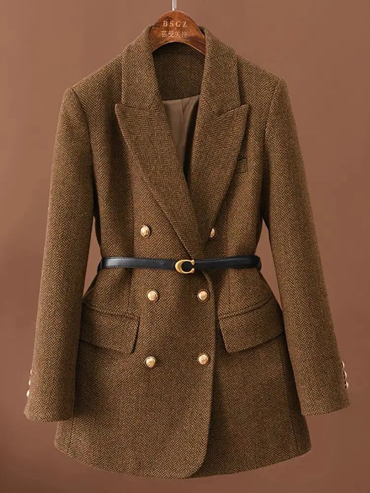 Isabette Herringbone Belted Waist Blazer