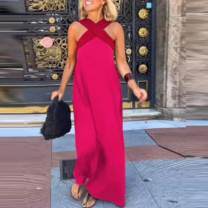 Adelina Contrast Halter Backless Maxi Dress