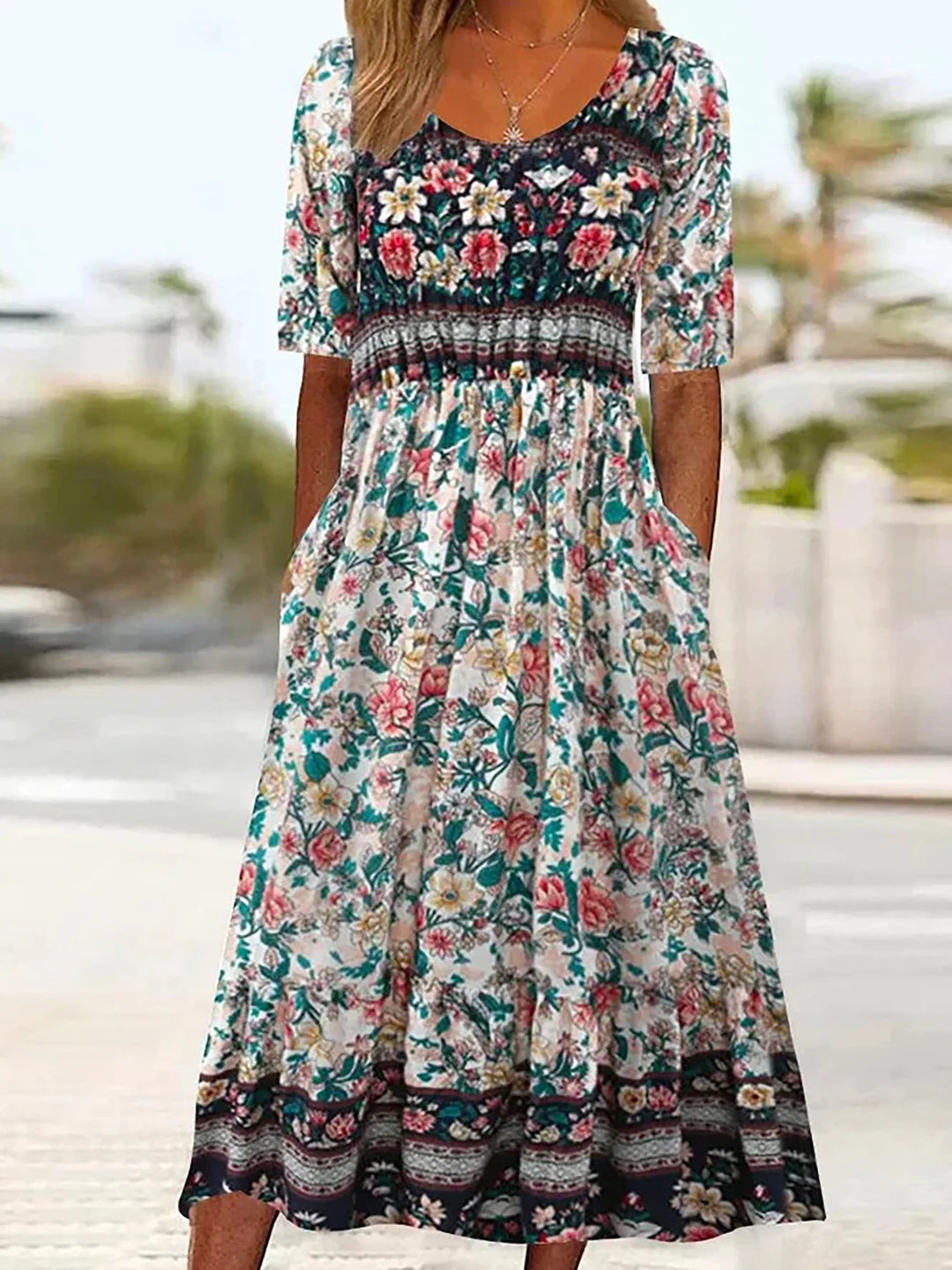 Aurelie Bohemian Floral Printed Maxi Dress