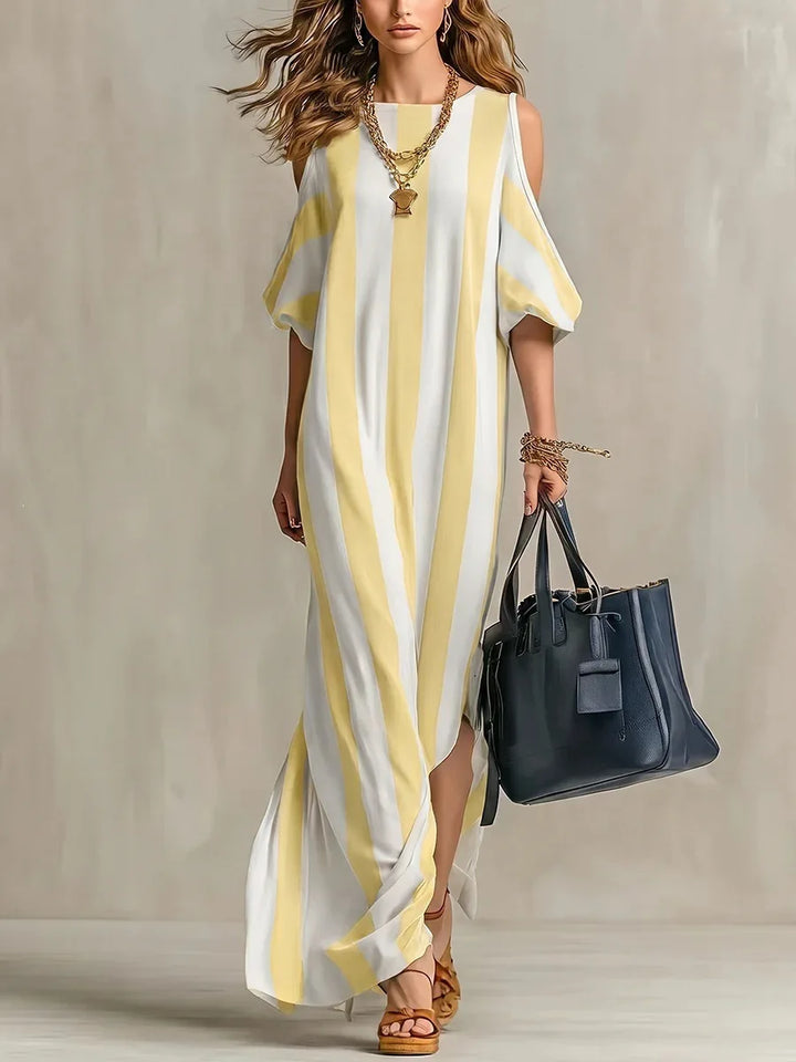 Fenella Off Shoulder Stripe Split Maxi Dress