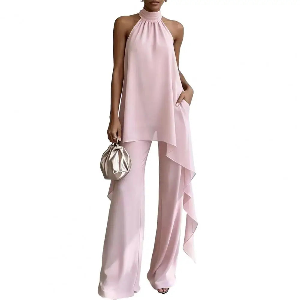 Olivine Draped Sleeveless Chiffon Matching Set