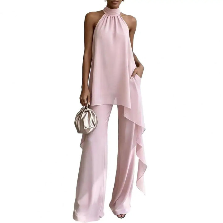 Olivine Draped Sleeveless Chiffon Matching Set
