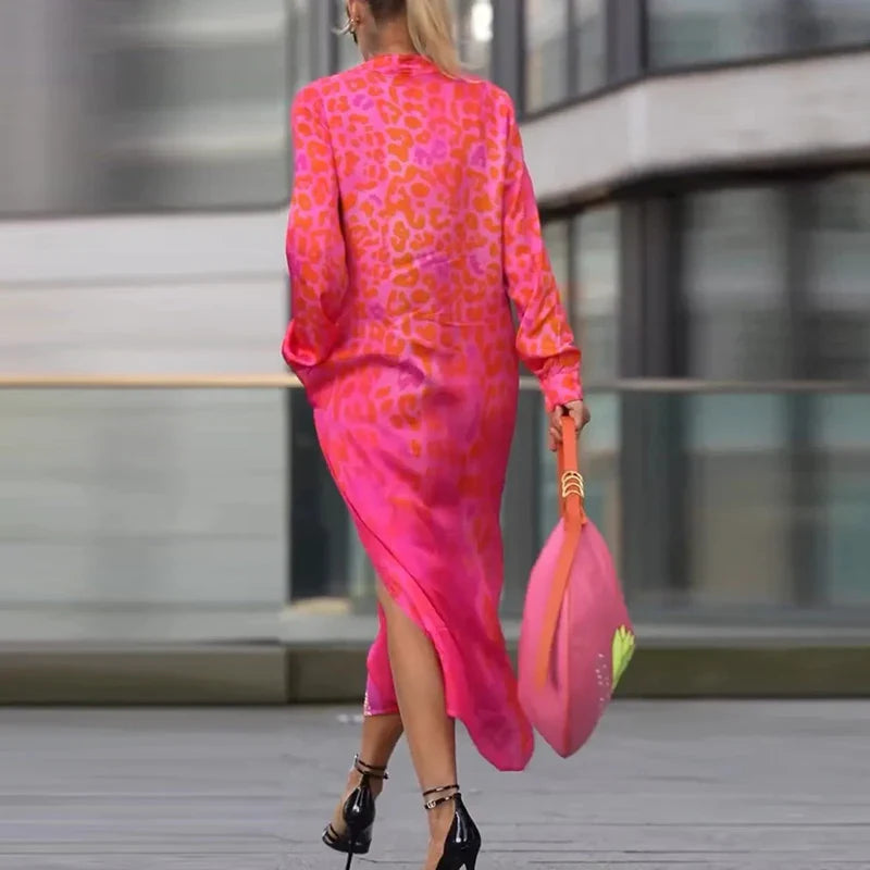 Marcella Leopard Long Shirt Dress