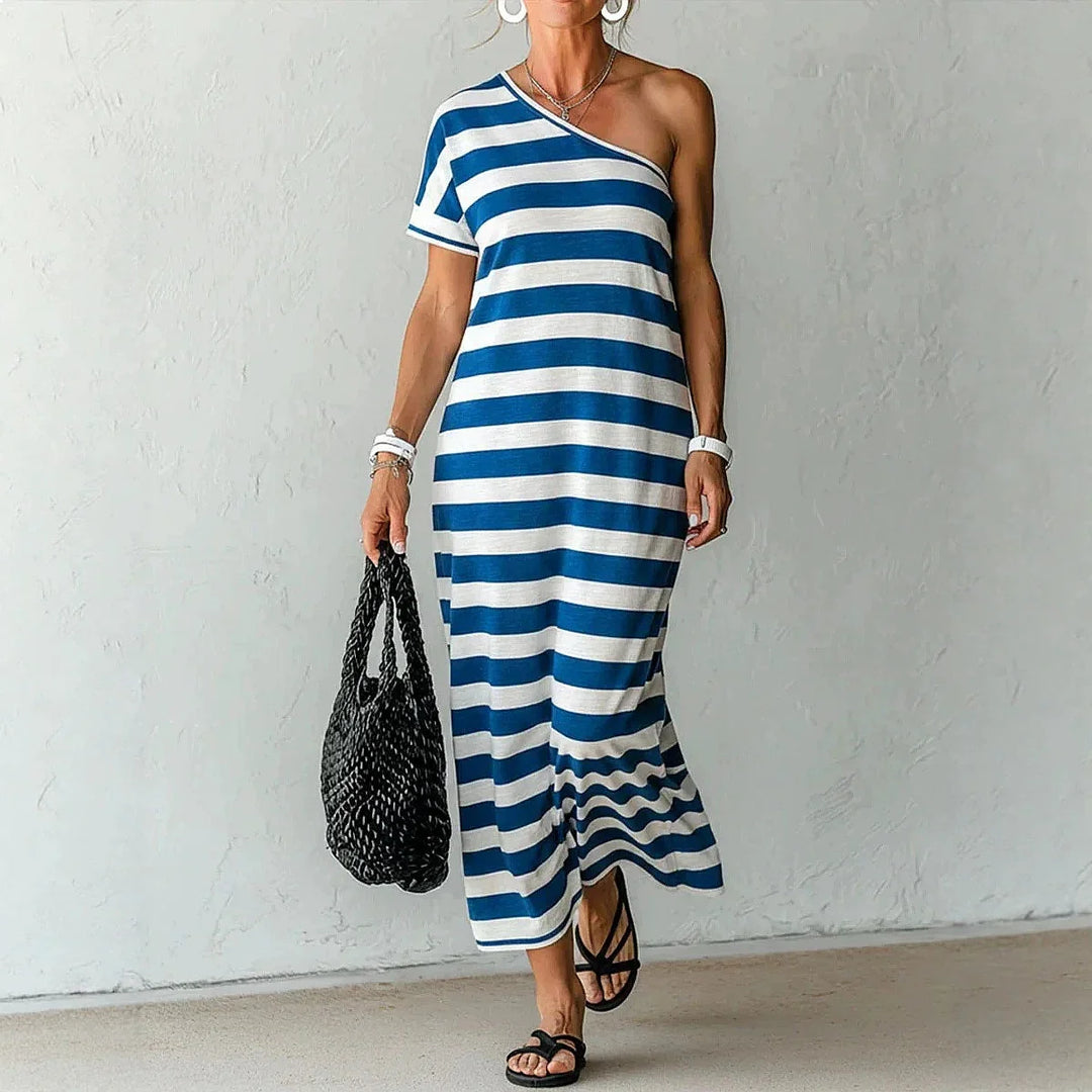 Camila One Shoulder Striped Maxi Dress