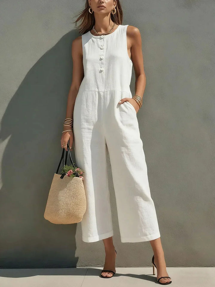 Velora Wide Leg Linen Jumpsuit