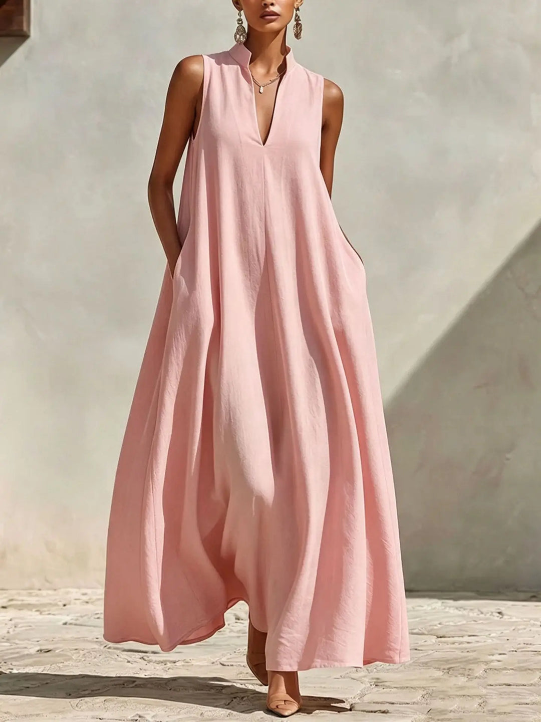Cassara Linen V-Neck Pocket Maxi Dress