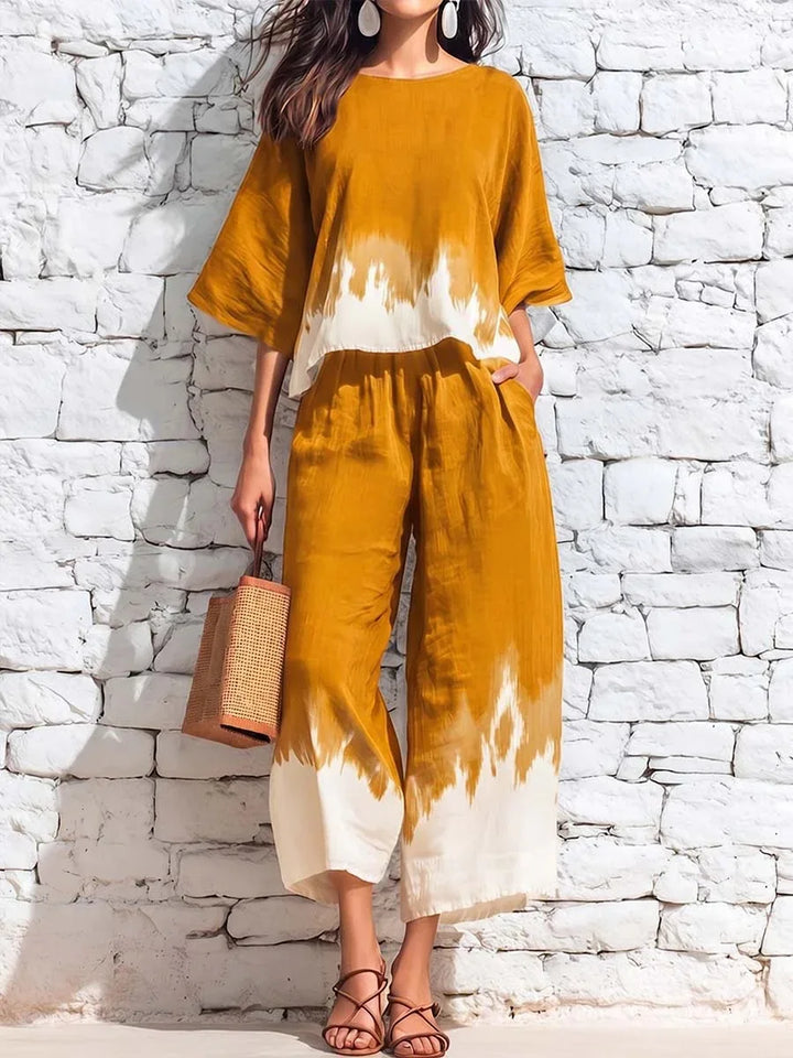 Lucille Printed Blouse Casual Pants Set