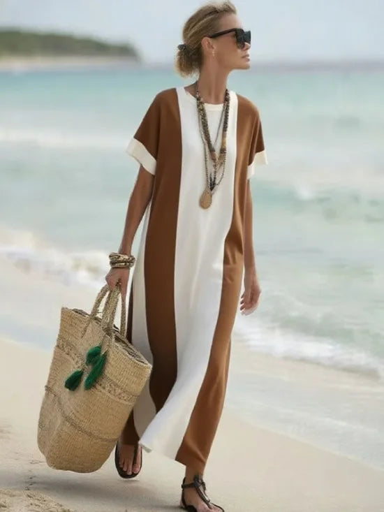 Lirielle Striped Short Sleeve Flowing Maxi Dress